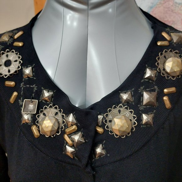 Joseph A. Black Cardigan L/S Metal-Embellished Collar Women's Size Large - Picture 8 of 11